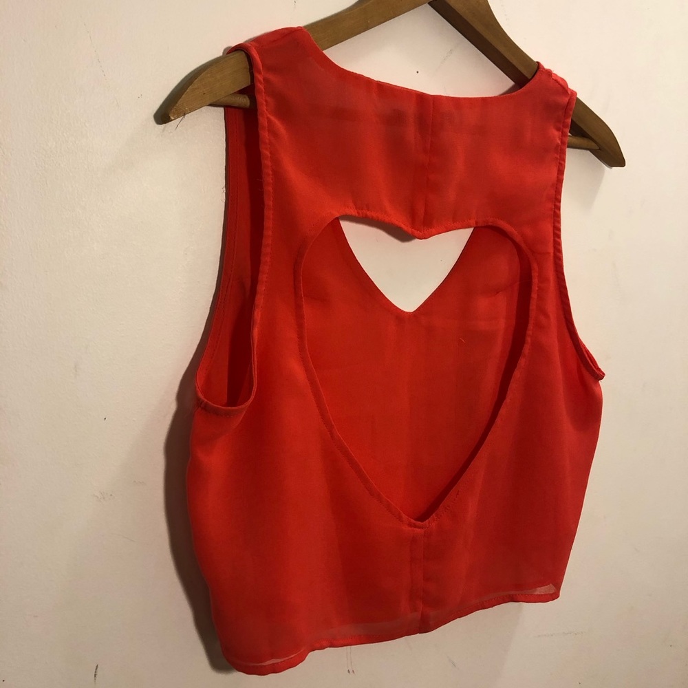 Red Heart Cut Out Cropped Shirt